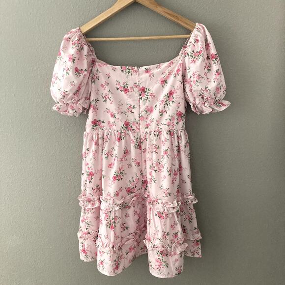 Altar'd State Puff Sleeve Rose Floral Dress - Pink - Medium - Picture 7 of 8